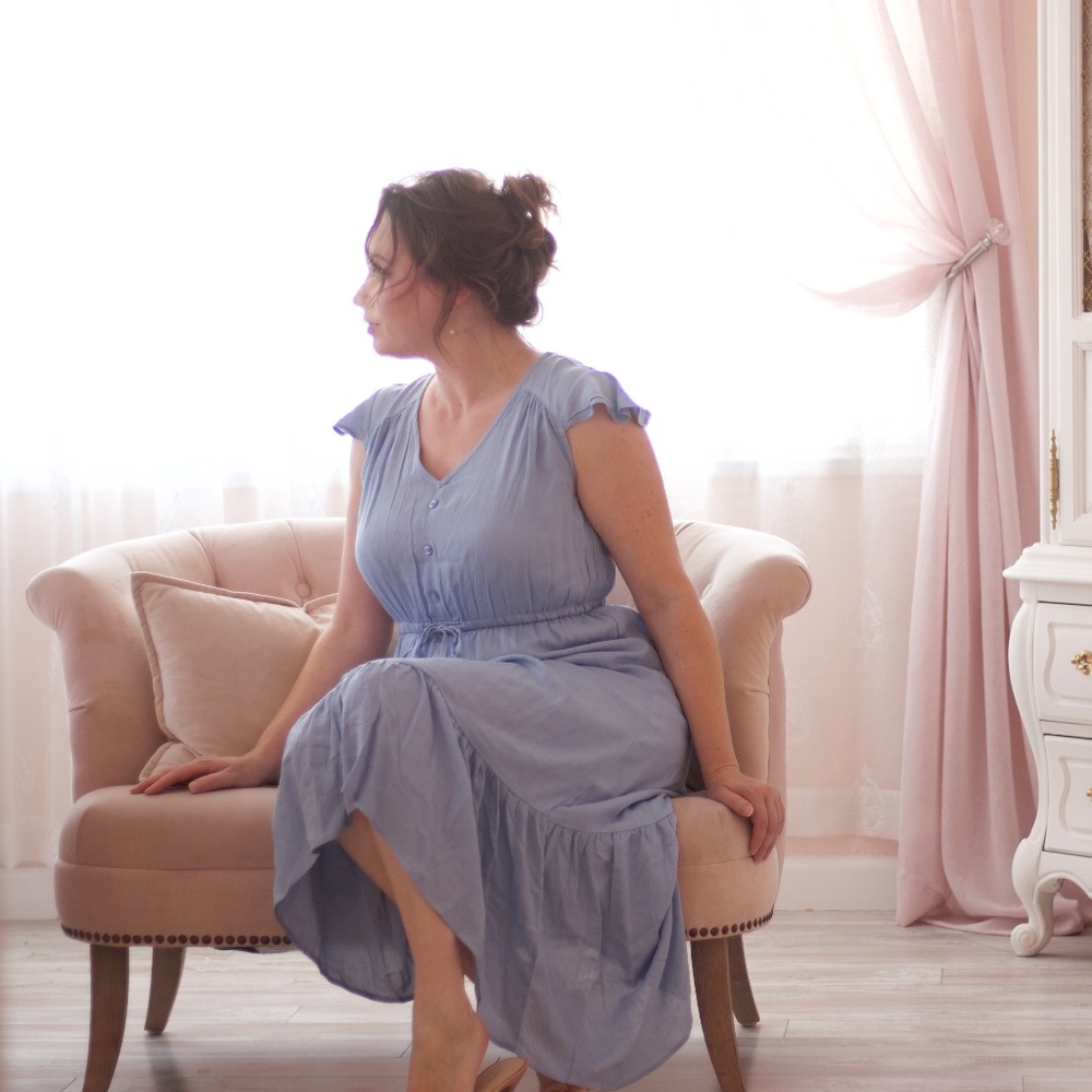 Light Blue High-Low Button-Front Dress - Picture 2 of 14